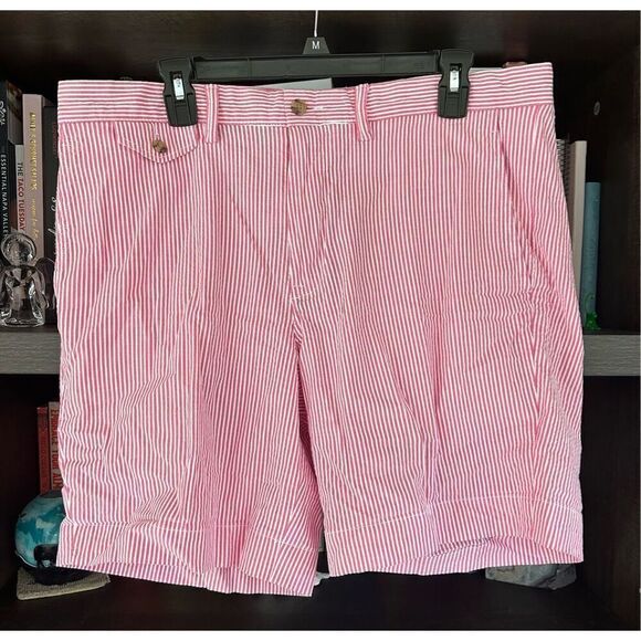 🐿️ Polo Ralph Lauren Stretch Straight Fit Pink & White Seersucker Stripe Size 34 - Picture 1 of 6